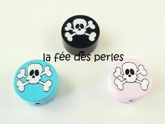 Perle en bois tête de mort / skull / crâne